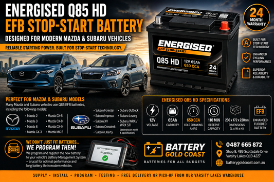 Energised Q85 EFB stop-start battery for Mazda and Subaru vehicles – Battery Gold Coast