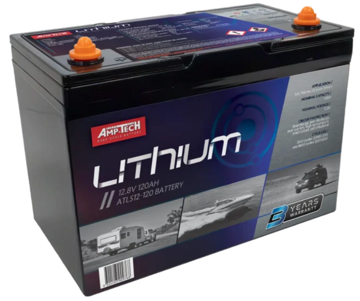 Amptech ATLS12-120 12V 120Ah Lithium LiFePO4 Deep Cycle Battery with ...